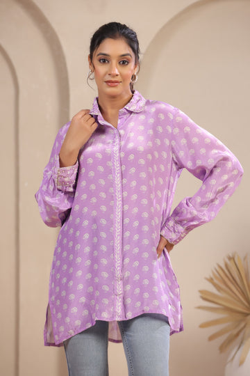 Sitara Pearl Detail Short Kurta In Lavender