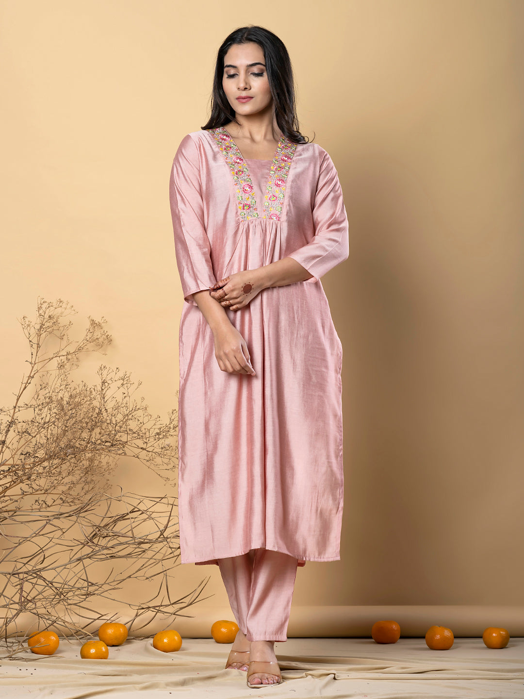 Blush Bloom Roman Silk Kurta Set