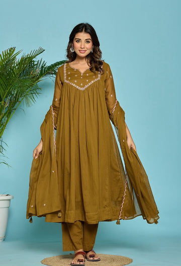 Mul Cotton Embroidered Kurta Set with Dupatta