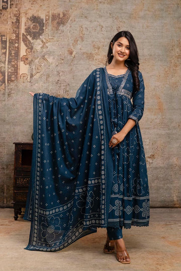 Indigo Blue Anarkali Kurta Set with Dupatta