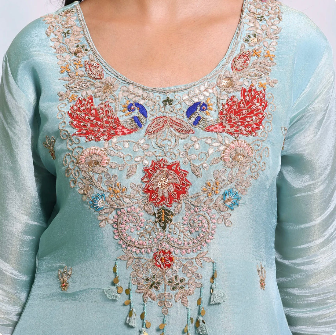 Aqua Elegance A-Line Silk Kurta Set