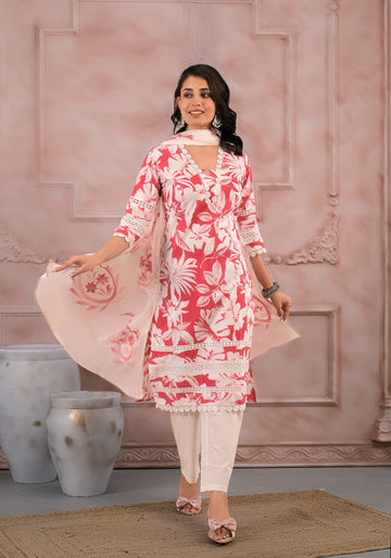 Blush Pink Floral Hand-Painted Kurta Set