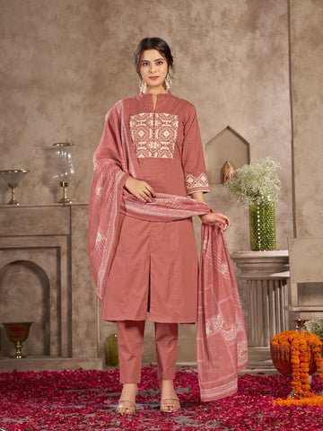 Dusty Rose Muslin Silk Kurta Set with Dupatta