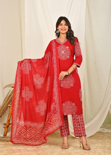 Cotton Bandani Dupatta Set