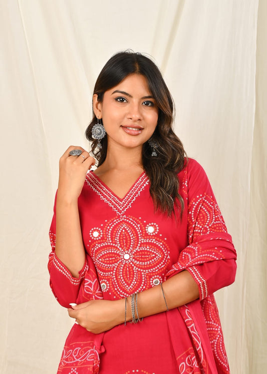Cotton Bandani Dupatta Set