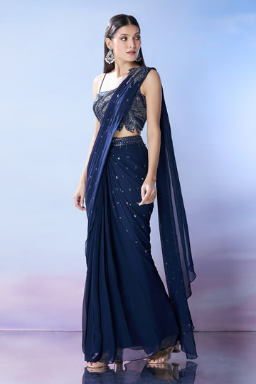 Midnight Elegance Pre-Draped Saree