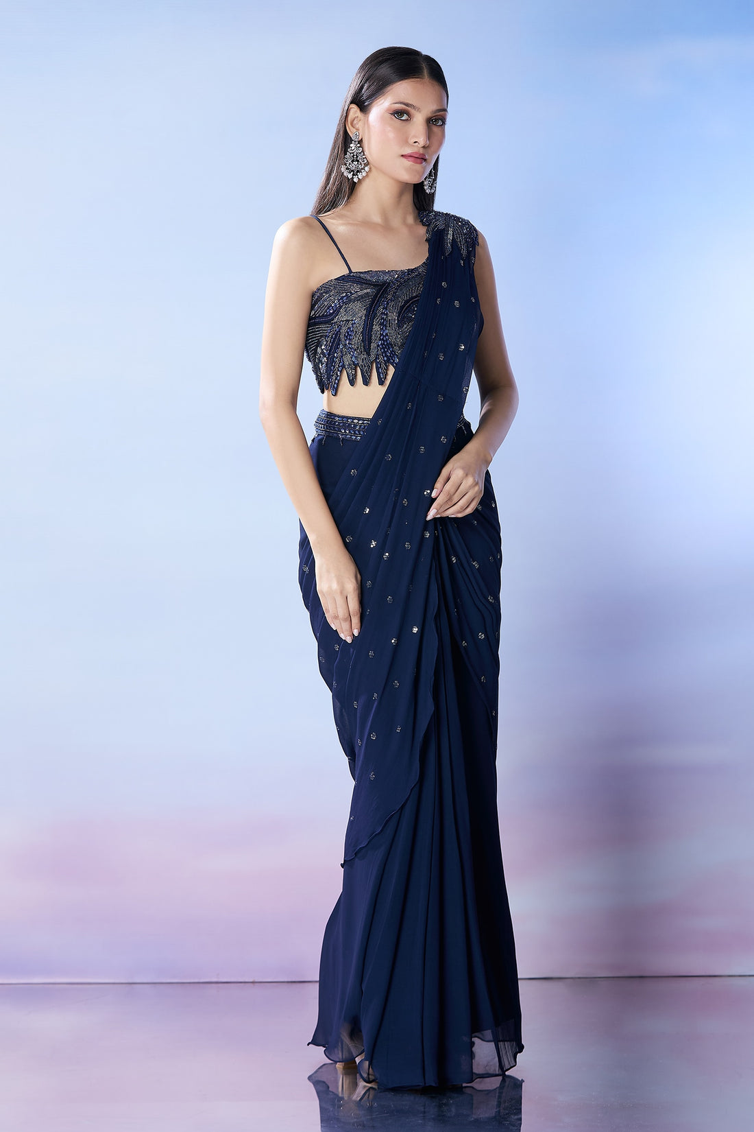Midnight Elegance Pre-Draped Saree