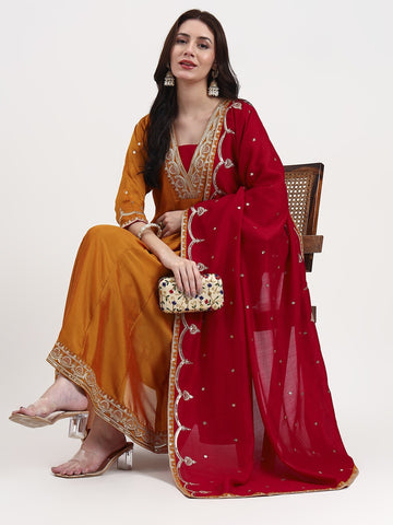 Scarlet Majesty – Muslin Silk Anarkali Set