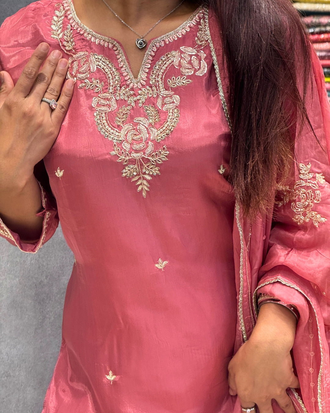 Gulrosh Elegance – Embroidered Silk Crepe Suit Set