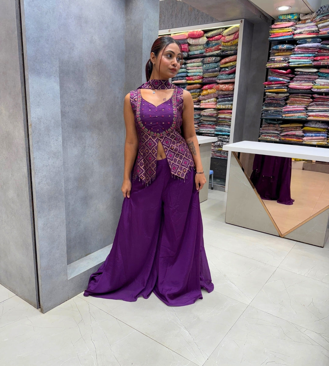 Purple Brocade Indo Western Set