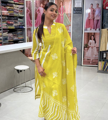 Lime Cotton Dupatta Set