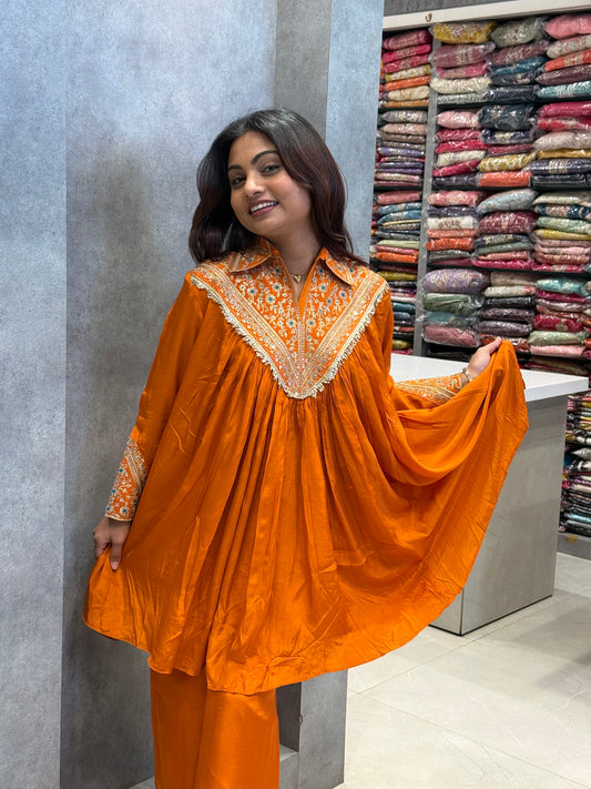 Amber Flowy Silk Embroidered Co-ord Set