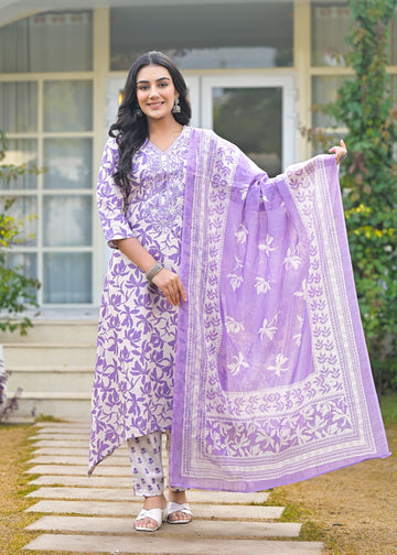 Lavender Bloom Kurta Set