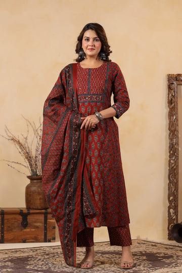 Rust Heritage Cotton Kurta Set