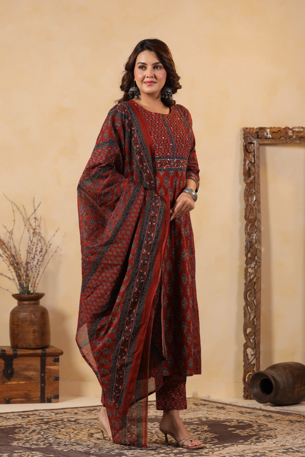 Rust Heritage Cotton Kurta Set