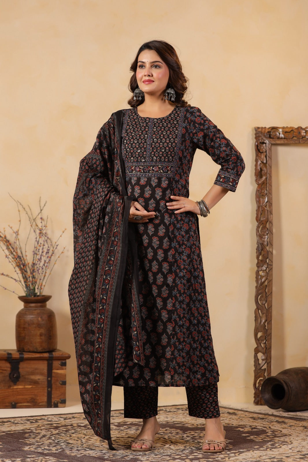 Black Heritage Cotton Kurta Set