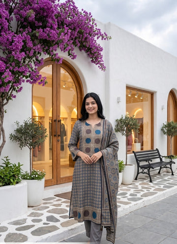 Printed Muslin Silk Set
