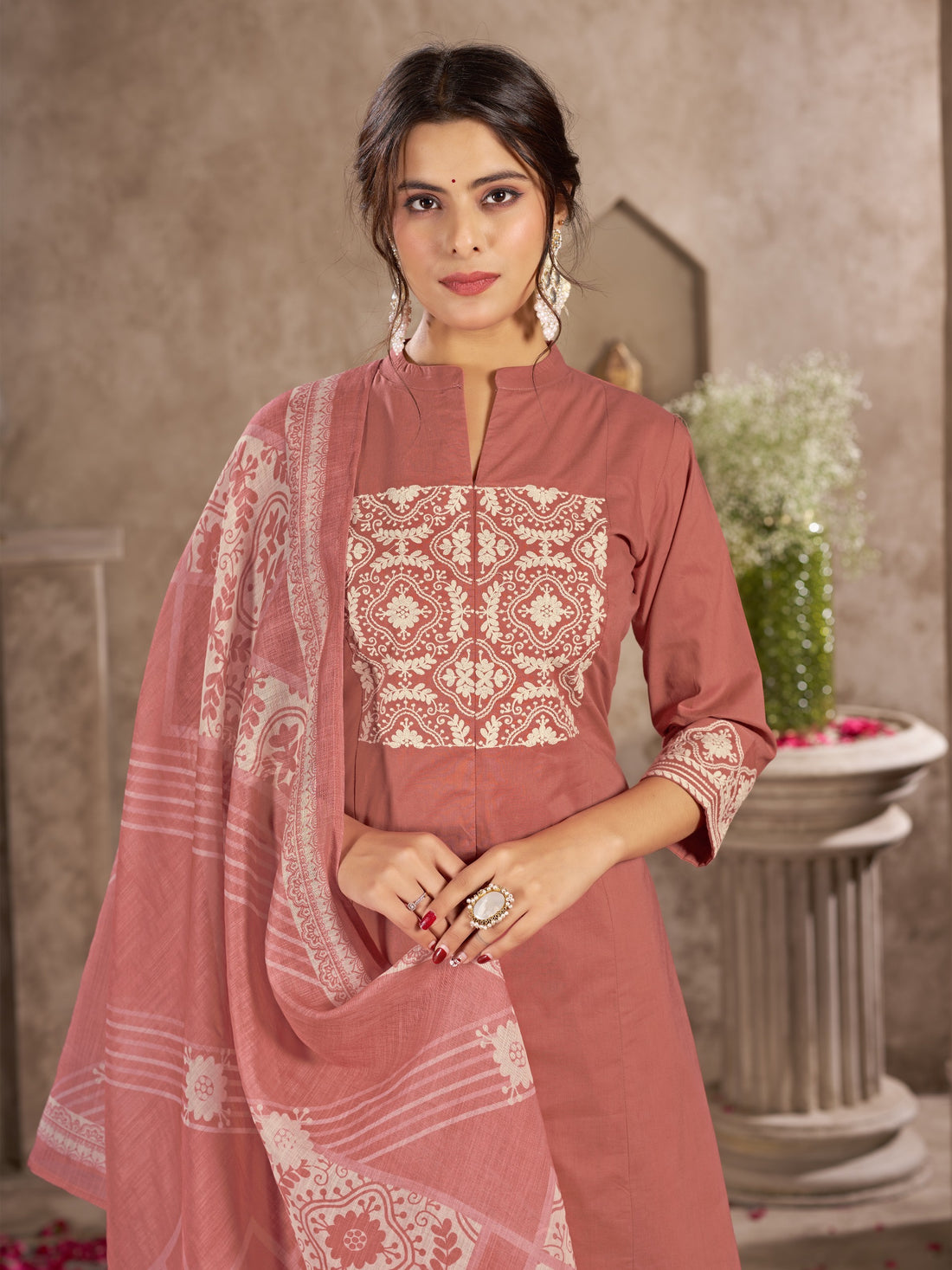 Dusty Rose Muslin Silk Kurta Set with Dupatta