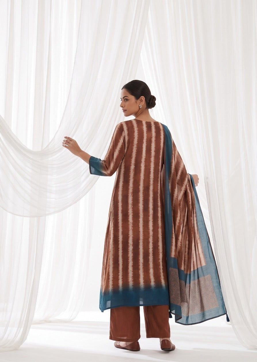 Shibori Printed Muslin Silk Kurta Set
