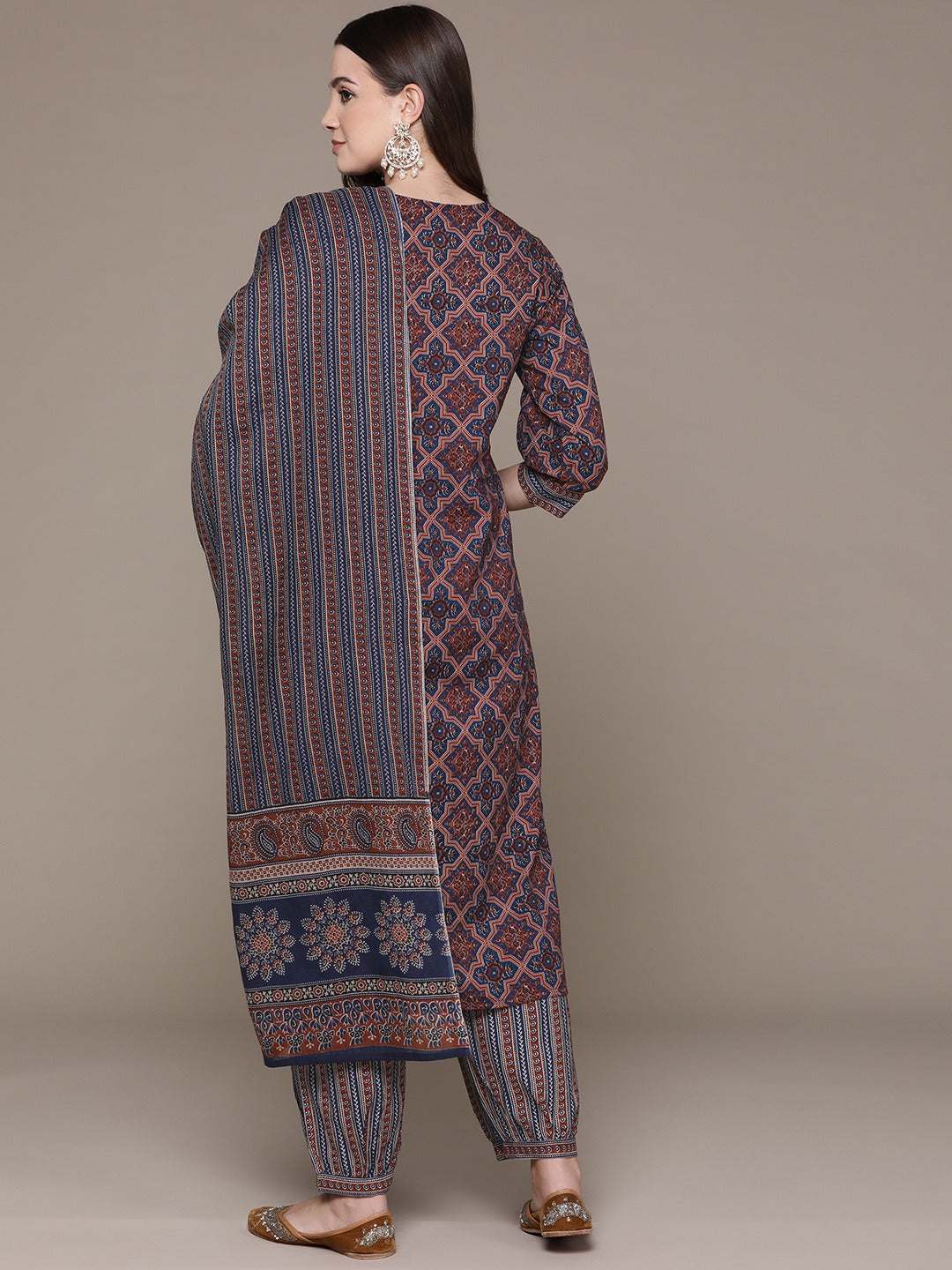 Meher Rust & Blue Cotton Suit Ensemble