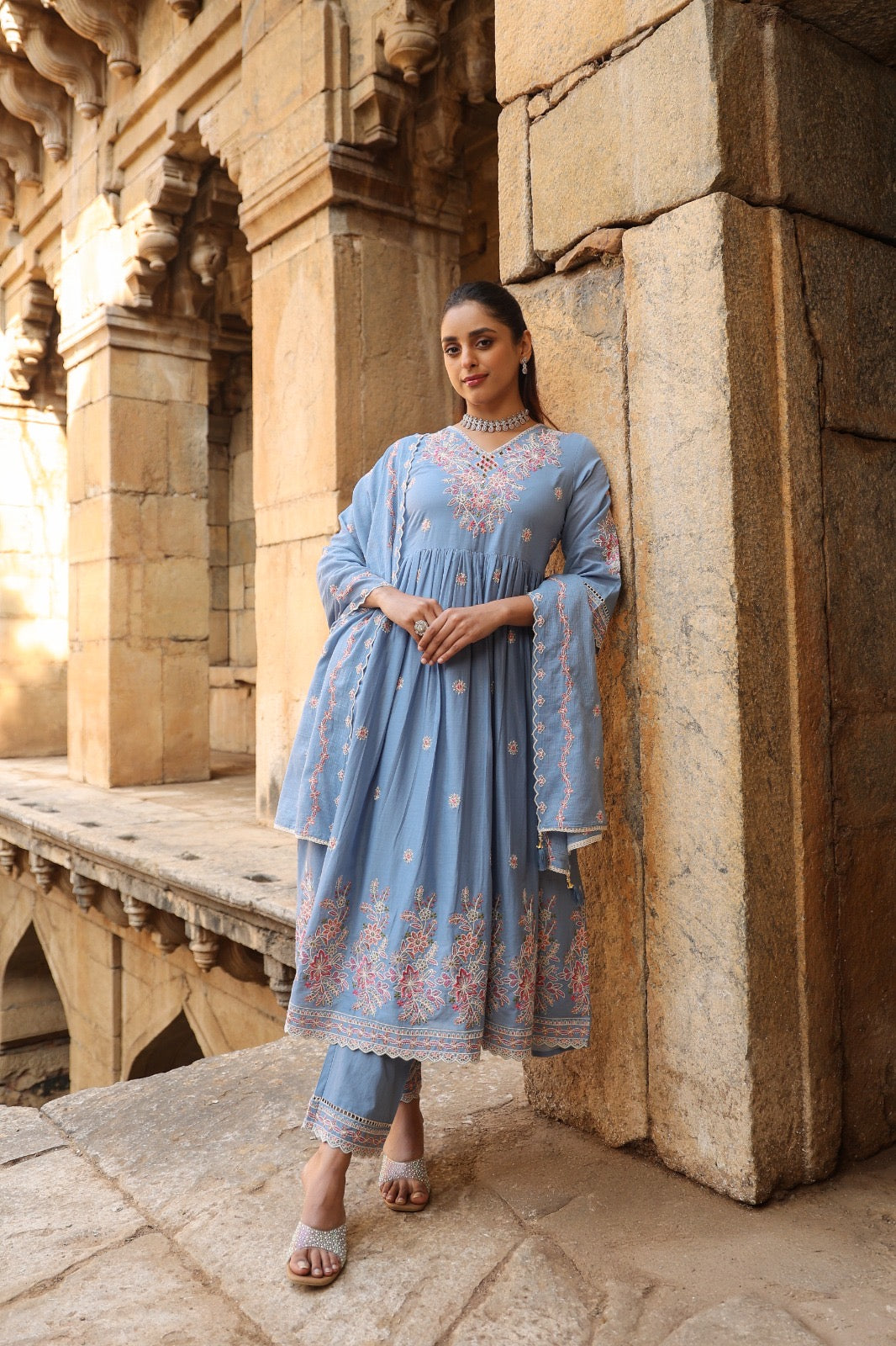 Pista Mul Cotton Anarkali Set