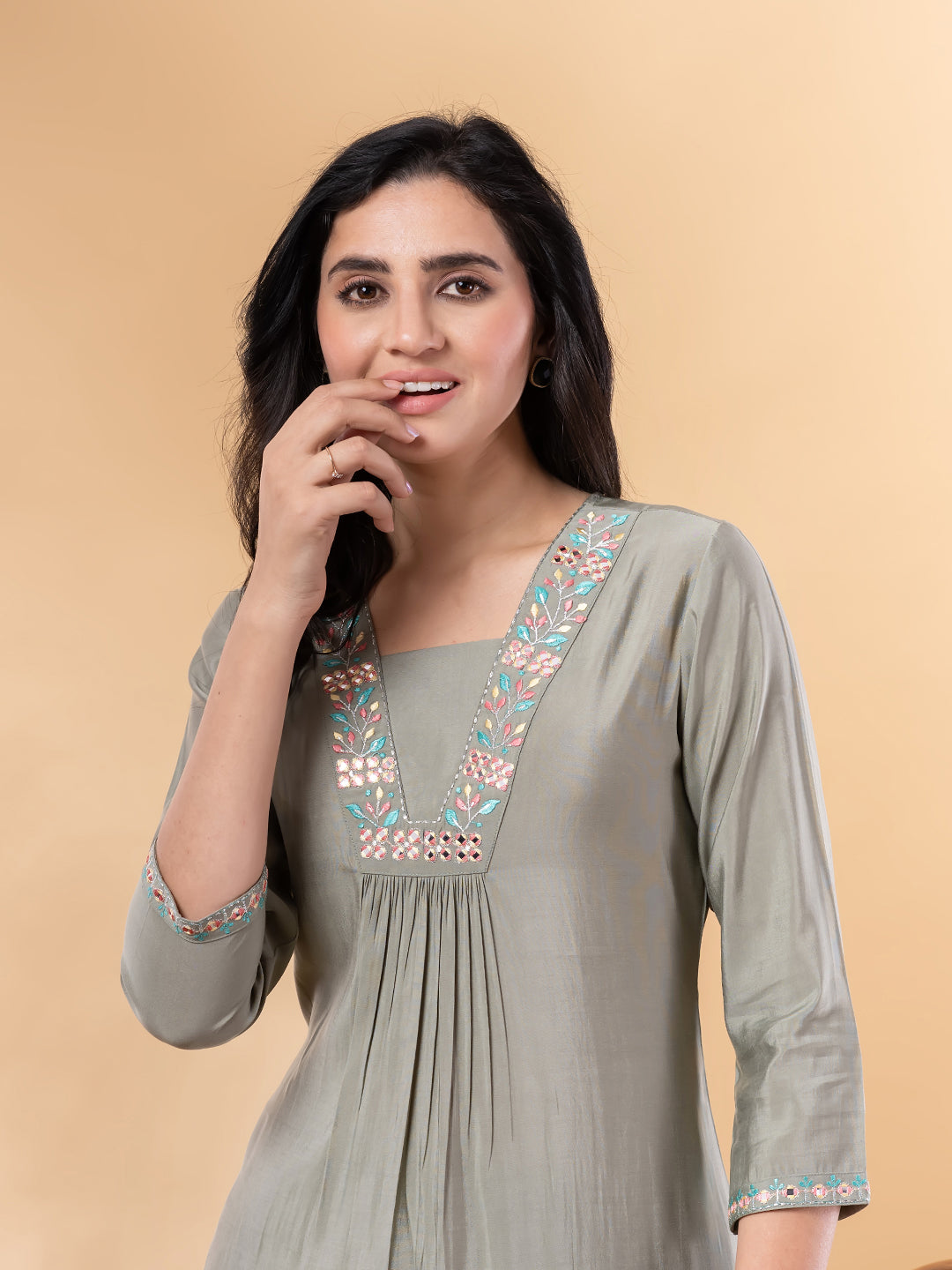 Sage Bloom Embroidered Muslin Silk Kurta Set