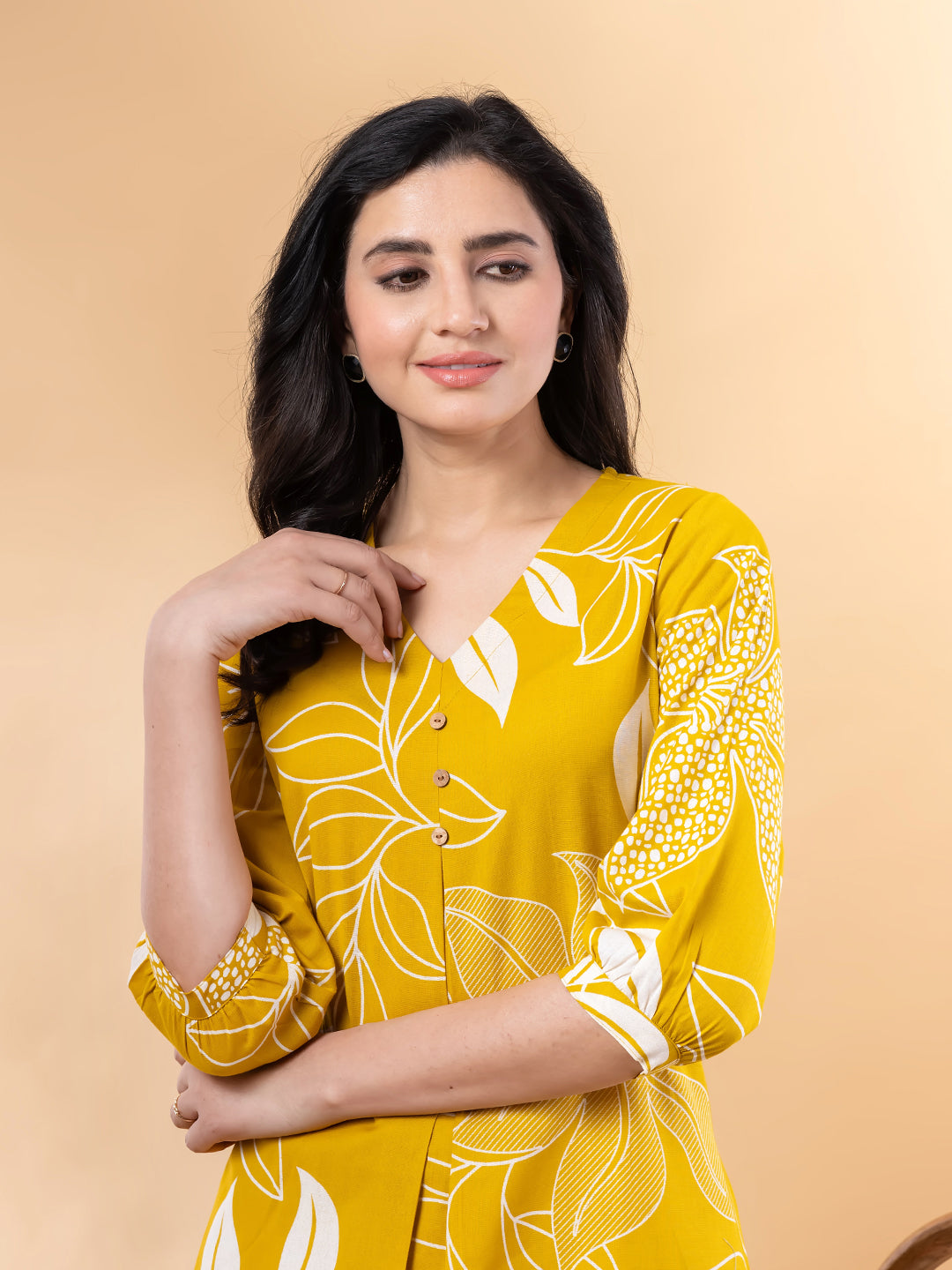 Golden Petal A-Line Kurta Set