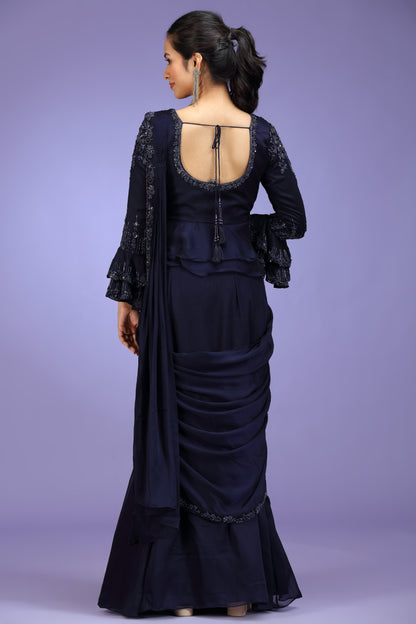 Nooré — Midnight Pre-Draped Dola Silk Saree