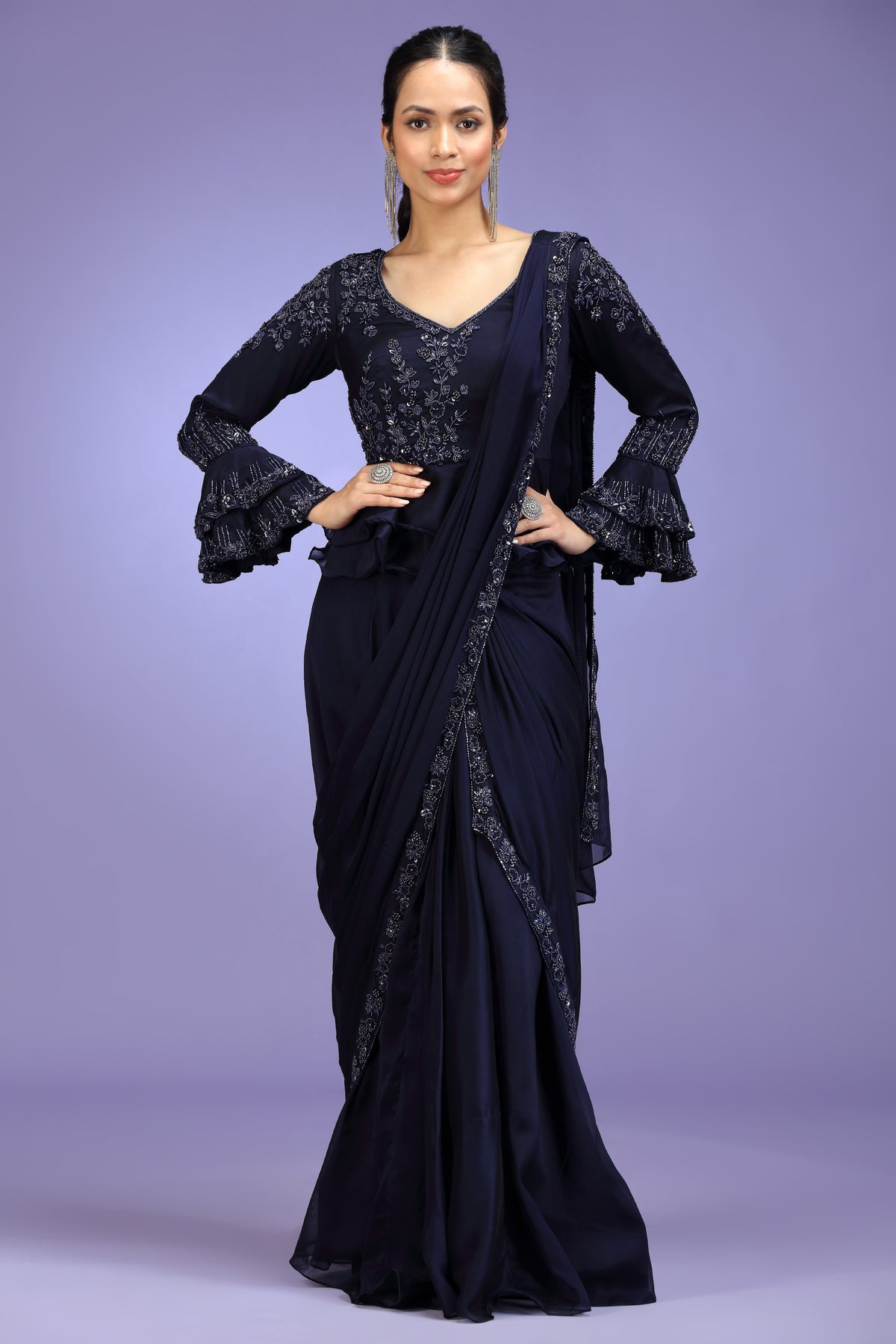 Nooré — Midnight Pre-Draped Dola Silk Saree