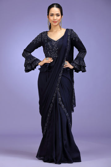 Nooré — Midnight Pre-Draped Dola Silk Saree