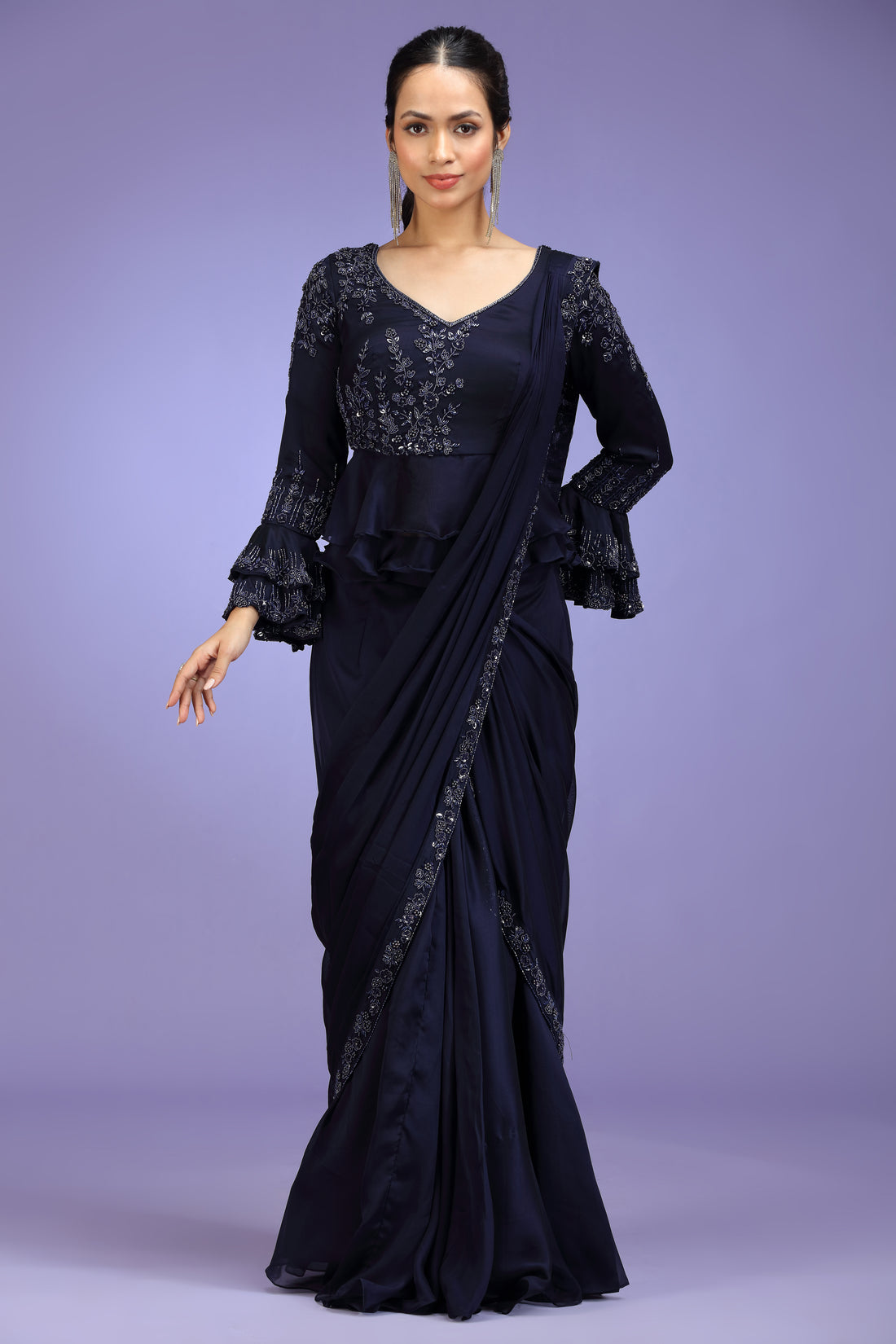 Nooré — Midnight Pre-Draped Dola Silk Saree