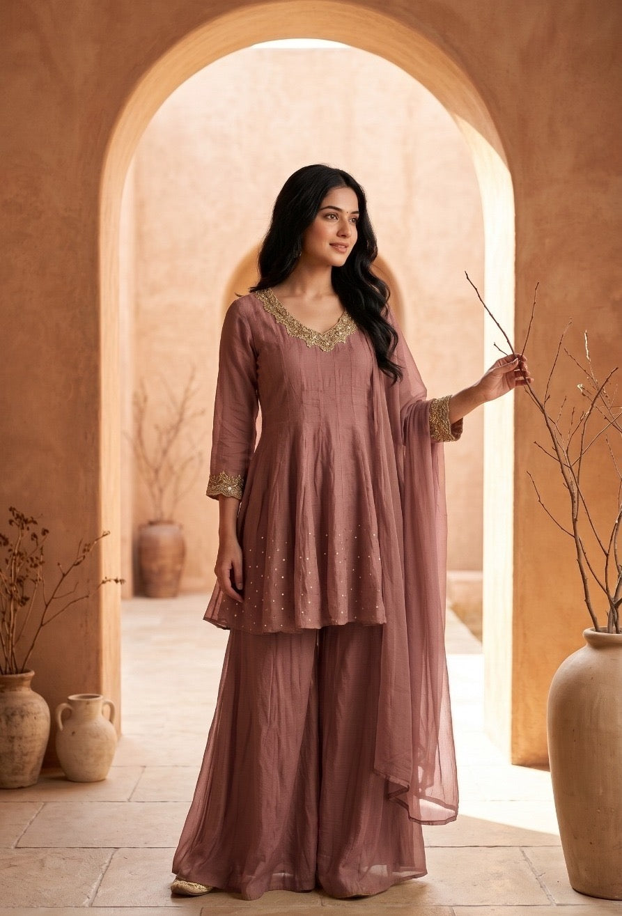 Short Anarkali-style Plazo Set