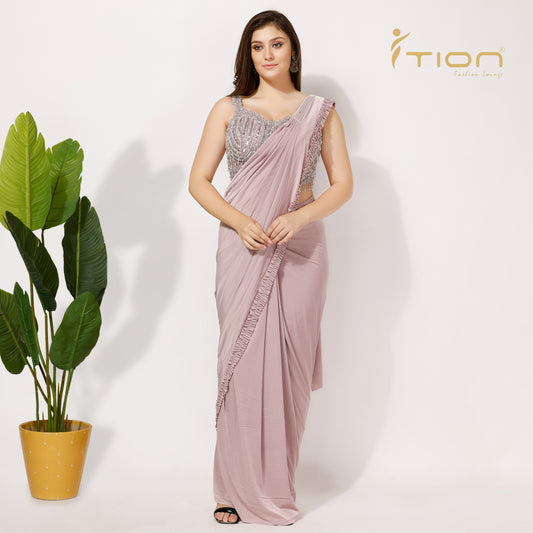 Pre Drape Saree With Heavy Embroidered Blouse (Fits Till Xl)