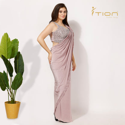 Pre Drape Saree With Heavy Embroidered Blouse (Fits Till Xl)