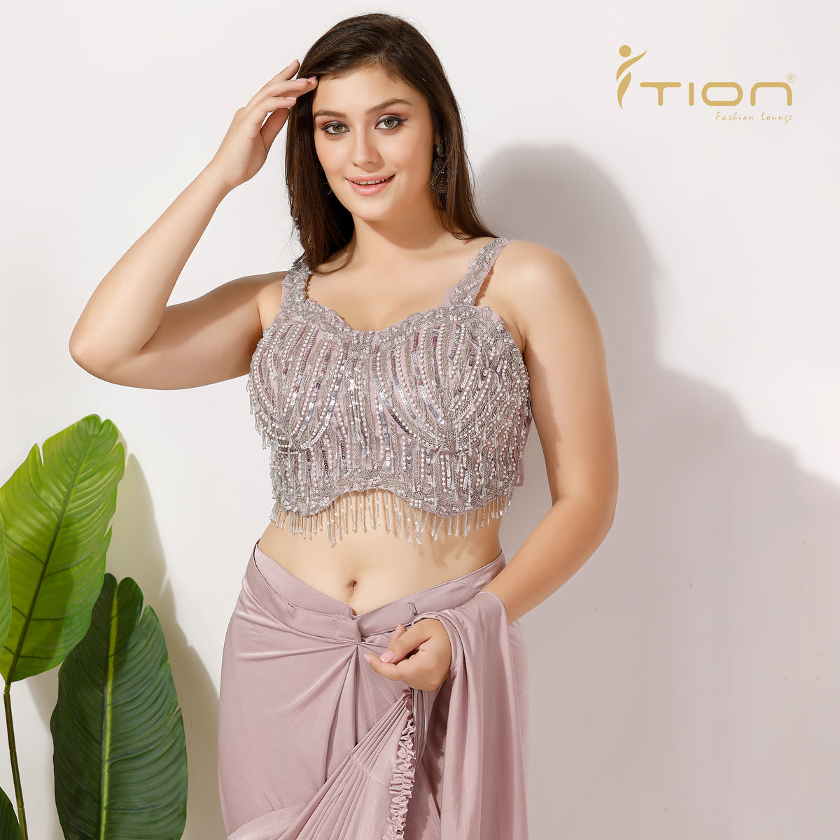 Pre Drape Saree With Heavy Embroidered Blouse (Fits Till Xl)