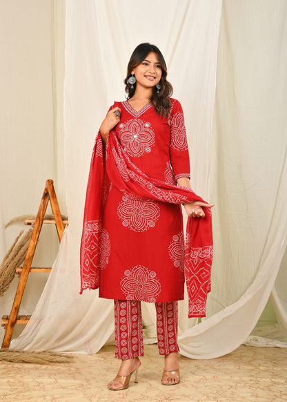 Cotton Bandani Dupatta Set