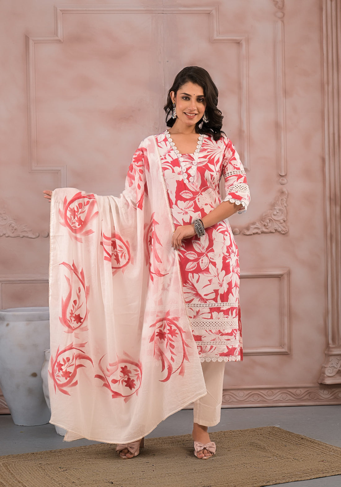 Blush Pink Floral Hand-Painted Kurta Set