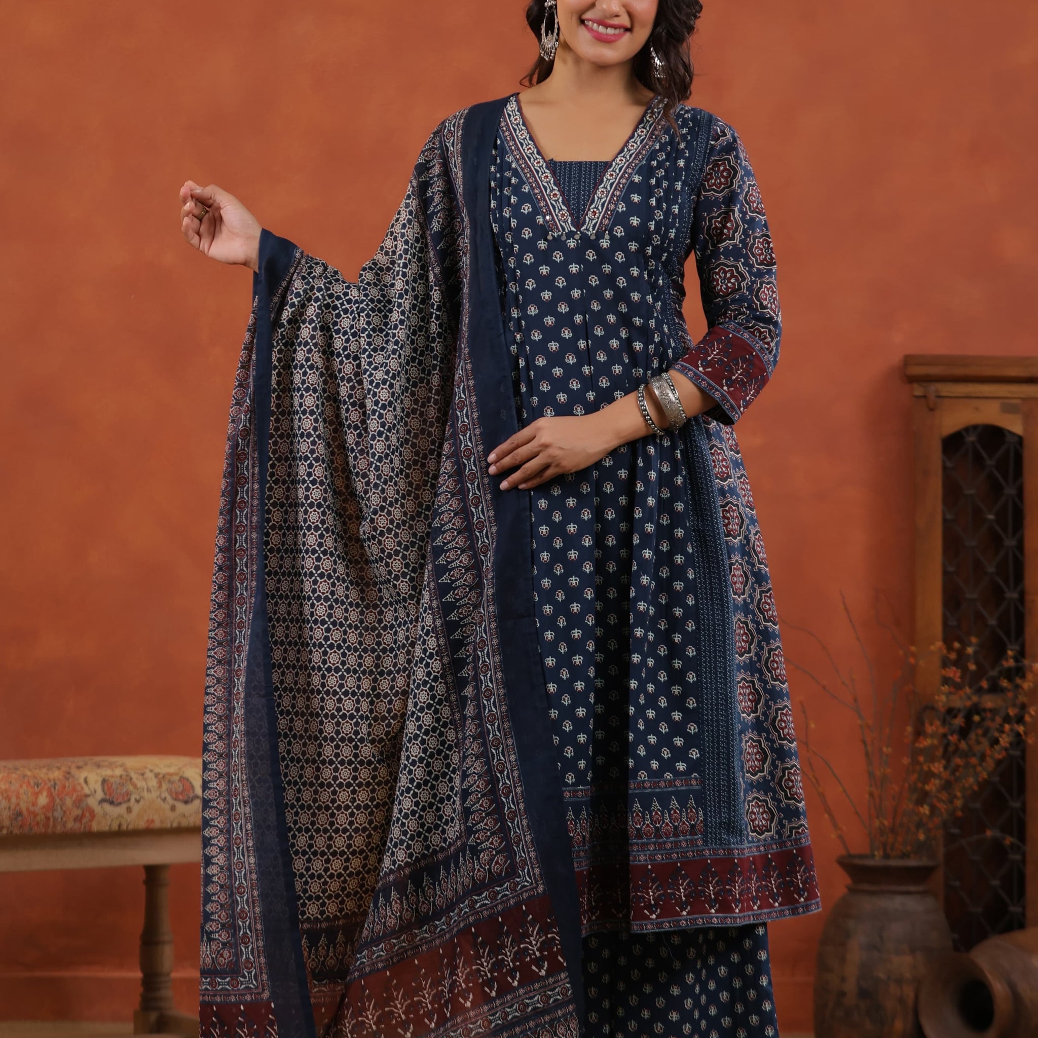 3-piece cotton kurta palazzo set