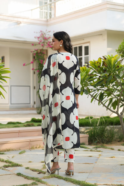 Ecru Essence – Printed 3-Pc Pure Cotton Kurta Set