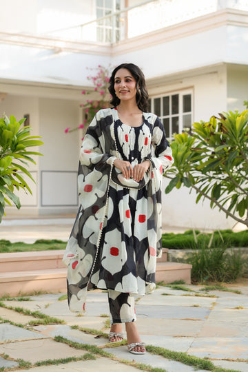 Ecru Essence – Printed 3-Pc Pure Cotton Kurta Set