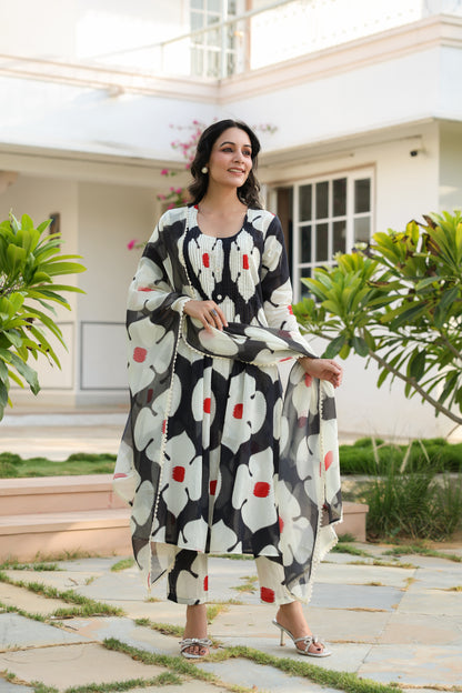 Ecru Essence – Printed 3-Pc Pure Cotton Kurta Set