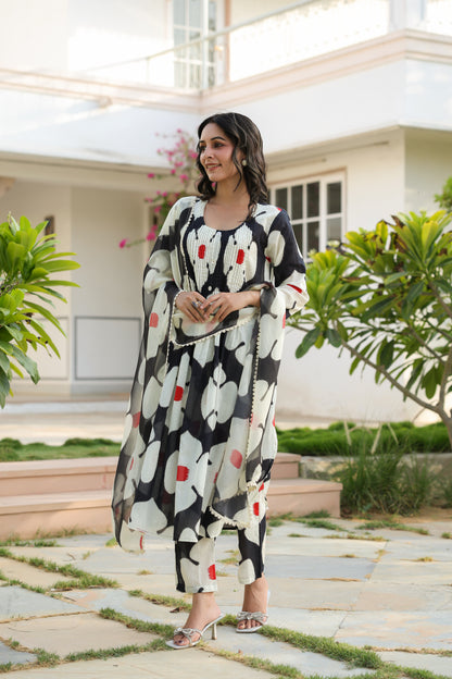Ecru Essence – Printed 3-Pc Pure Cotton Kurta Set