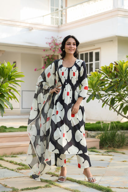 Ecru Essence – Printed 3-Pc Pure Cotton Kurta Set