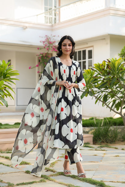 Ecru Essence – Printed 3-Pc Pure Cotton Kurta Set