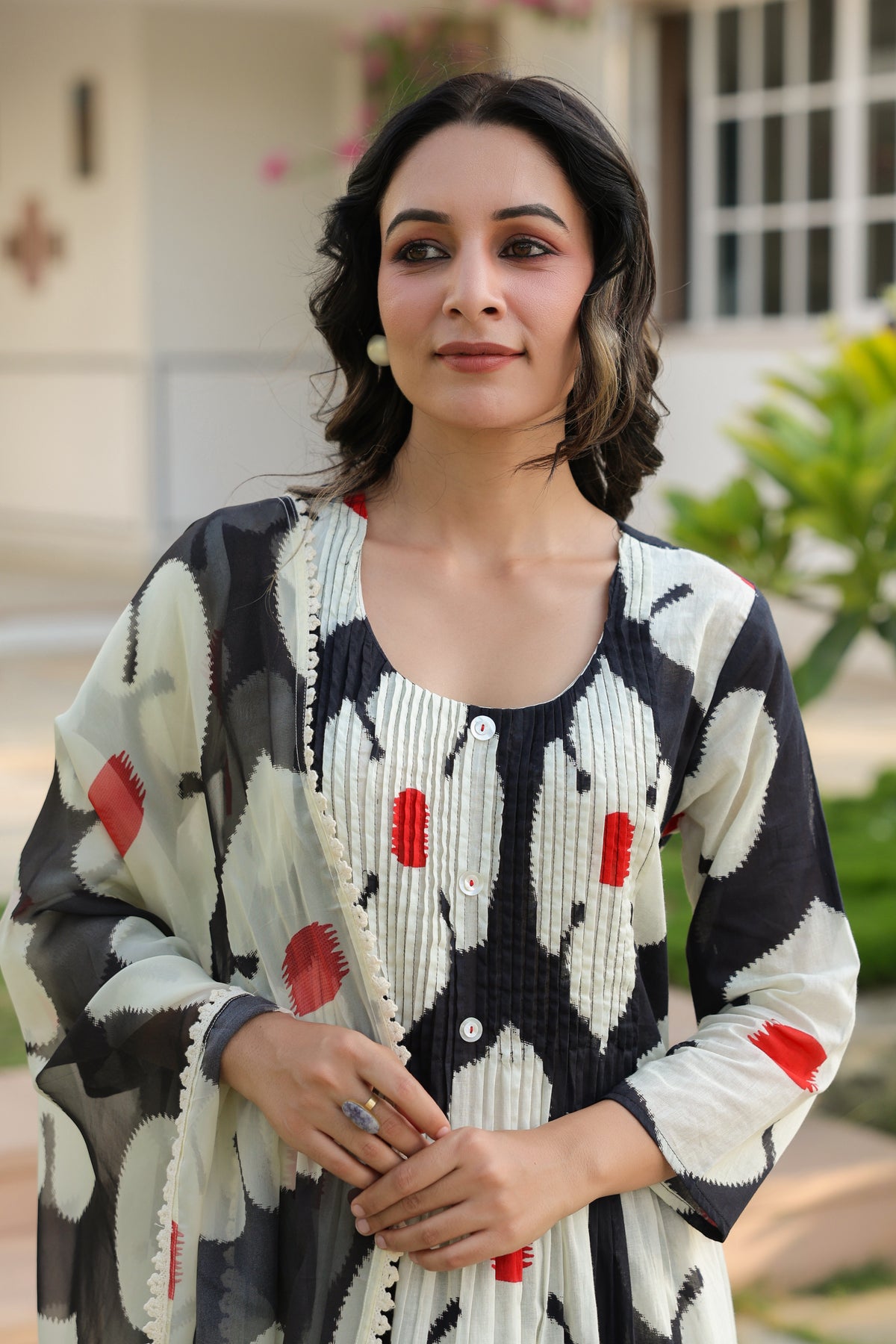 Ecru Essence – Printed 3-Pc Pure Cotton Kurta Set