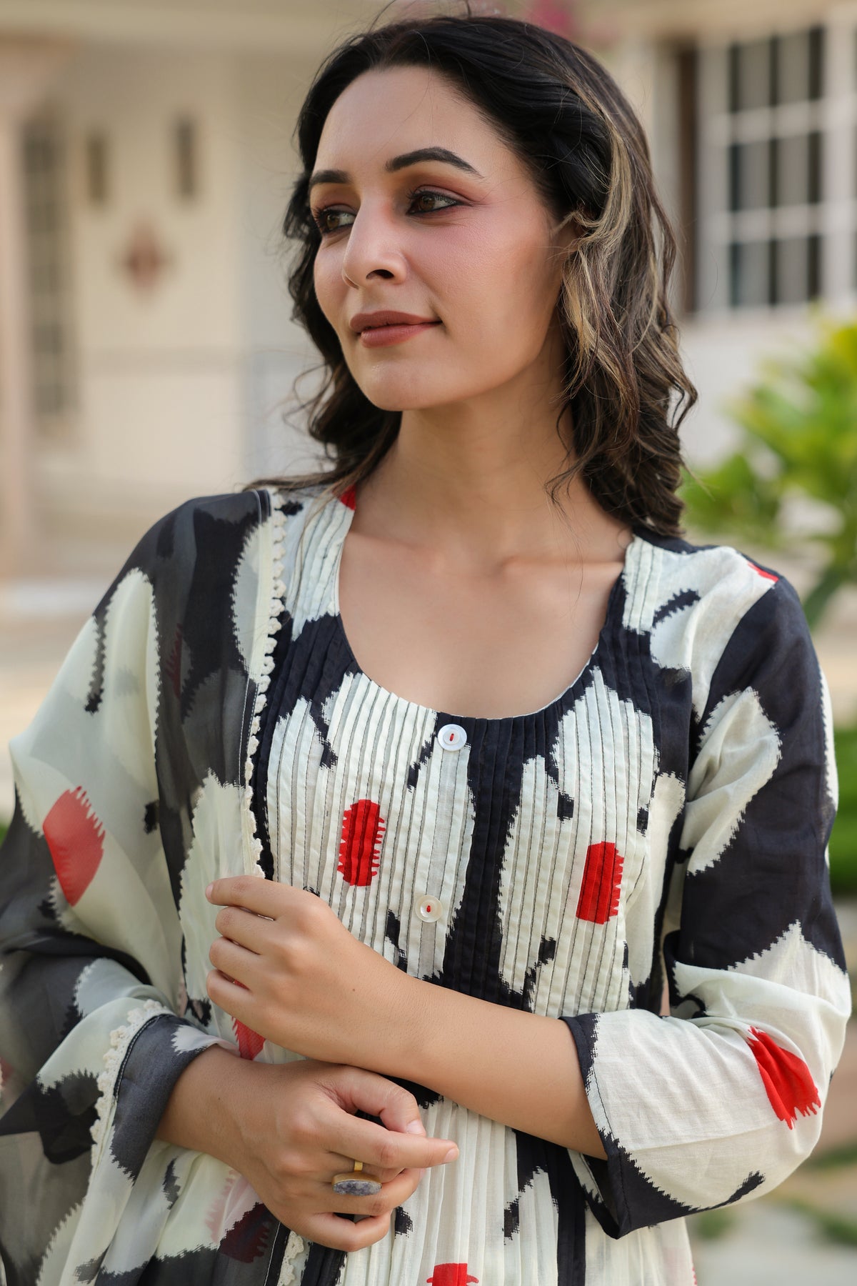 Ecru Essence – Printed 3-Pc Pure Cotton Kurta Set