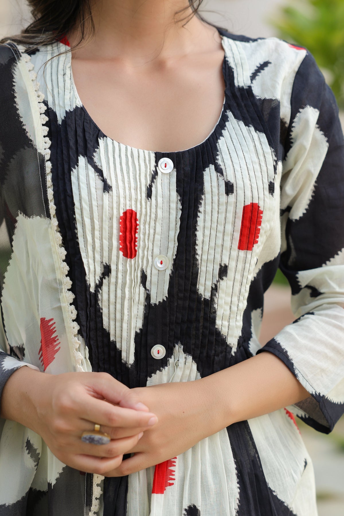 Ecru Essence – Printed 3-Pc Pure Cotton Kurta Set