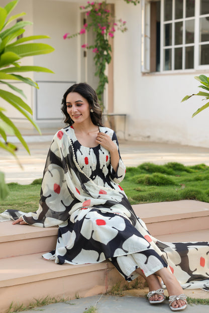 Ecru Essence – Printed 3-Pc Pure Cotton Kurta Set
