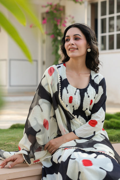Ecru Essence – Printed 3-Pc Pure Cotton Kurta Set