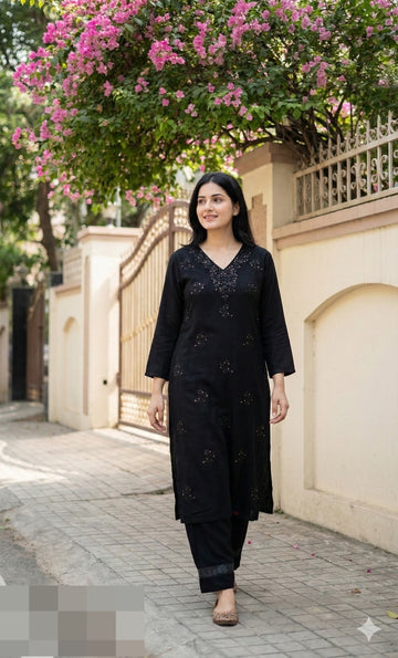 Black Cotton Kurta Set